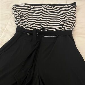 New White House Black Market Black and White Striped Strapless Wise Leg Jumpsuit